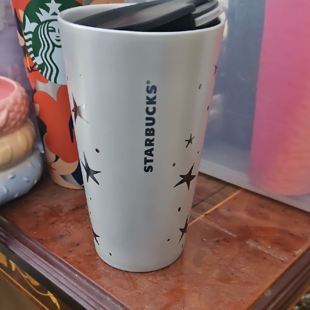 Starbucks White Tumbler with Black Star Pattern
